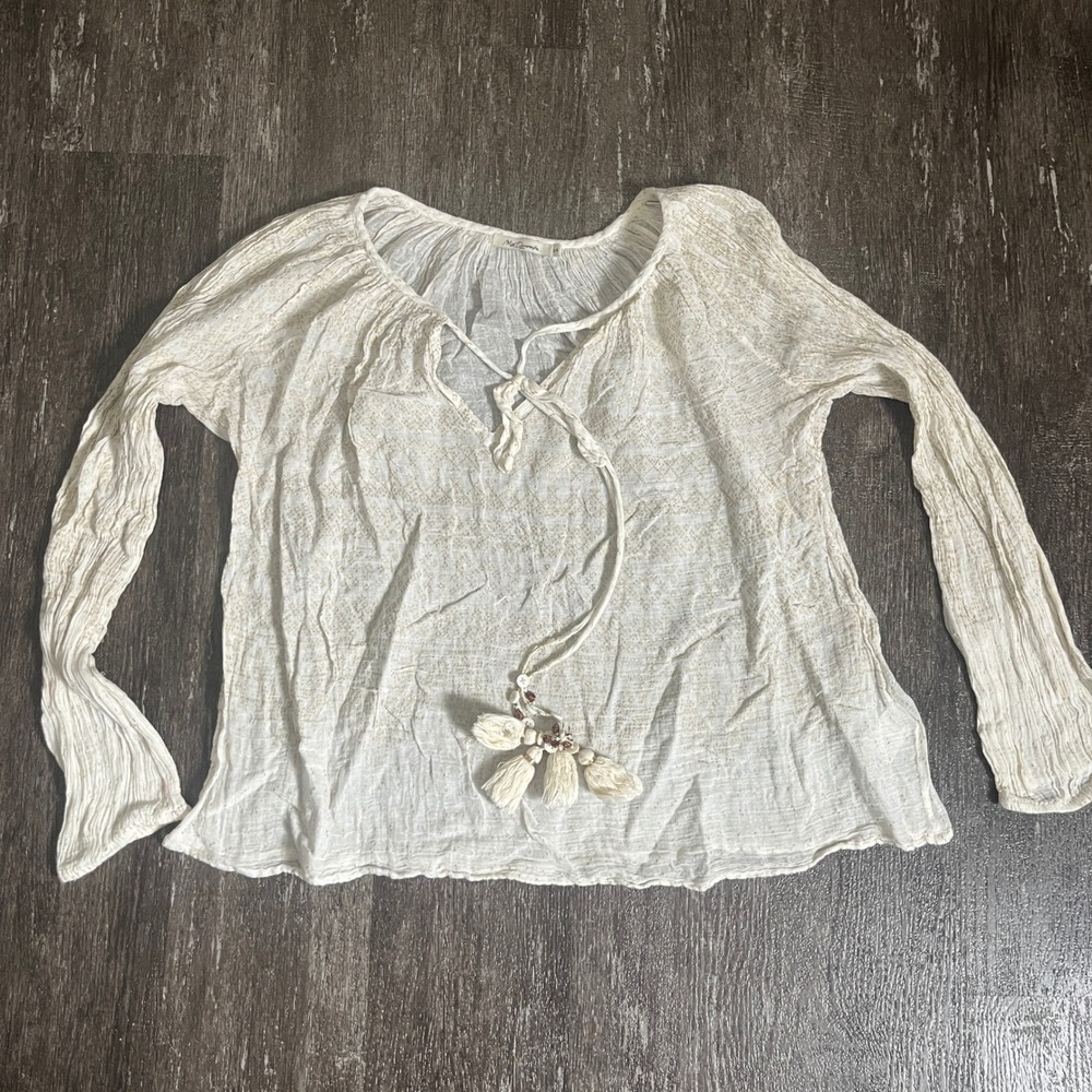 Mes Demoiselles Paris Boho Tunic Top Cream Gold Metallic Accents Women's Blouse